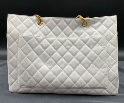 CHANEL, Large white quilted leather tote...