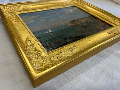An oil on canvas mounted on wood panel. Small...