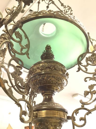 Large 9-light suspension chandelier, gilded...