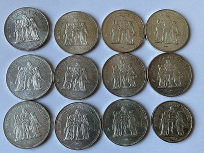 Réunion de 11 pièces de 50 francs hercules...