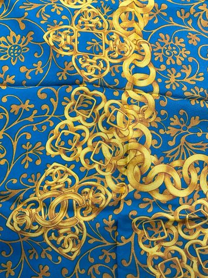 Large Chanel scarf in blue silk crepe with...