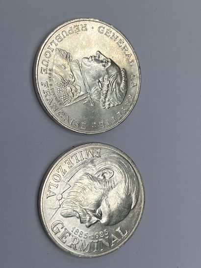 2 pièces de 100 francs en argent, 1985 et...