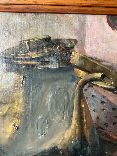 An oil on canvas, unsigned, still life: fish...