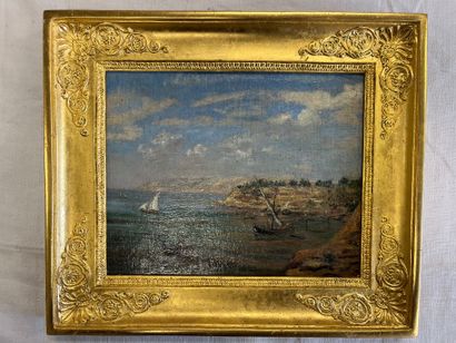 An oil on canvas mounted on wood panel. Small...