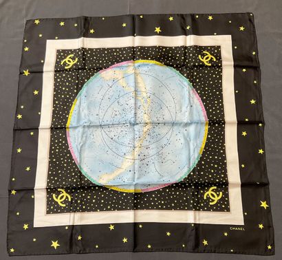 Black and gold Chanel silk square with a...