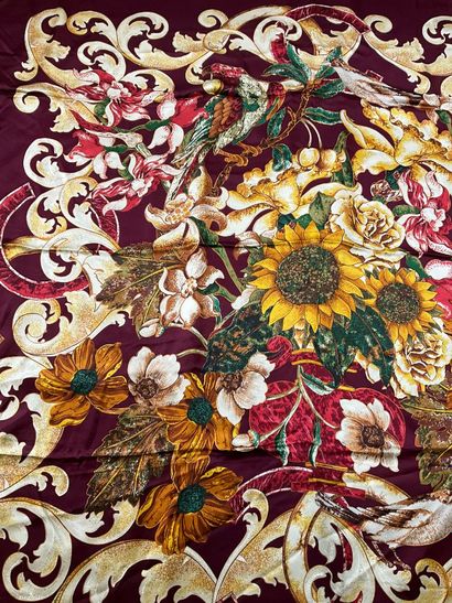 Chanel Bordeaux scarf with floral and arabesque...