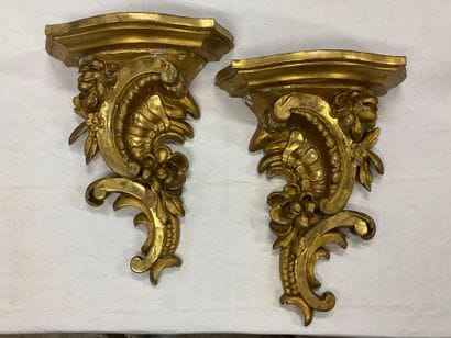 Two small Louis XV style consoles in gilded...