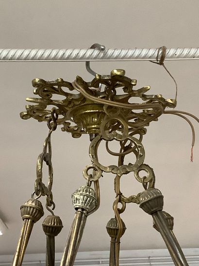 Large 9-light suspension chandelier, gilded...