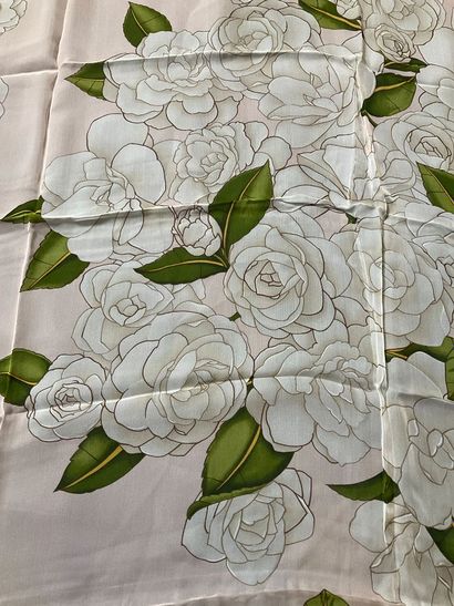 Large Chanel silk crepe scarf.
Pale pink...