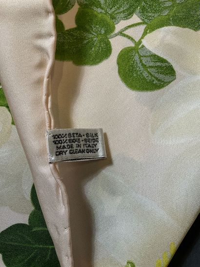 Chanel square in pale pink silk with white...