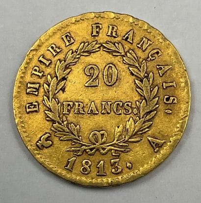 20 francs or Napoléon Empereur 1813. Poids...