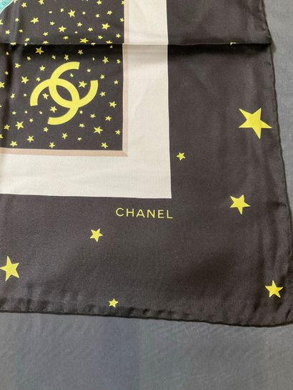 Black and gold Chanel silk square with a...