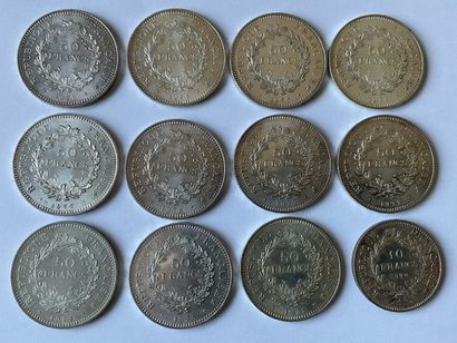 Réunion de 11 pièces de 50 francs hercules...