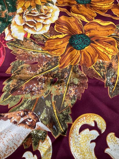 Chanel Bordeaux scarf with floral and arabesque...