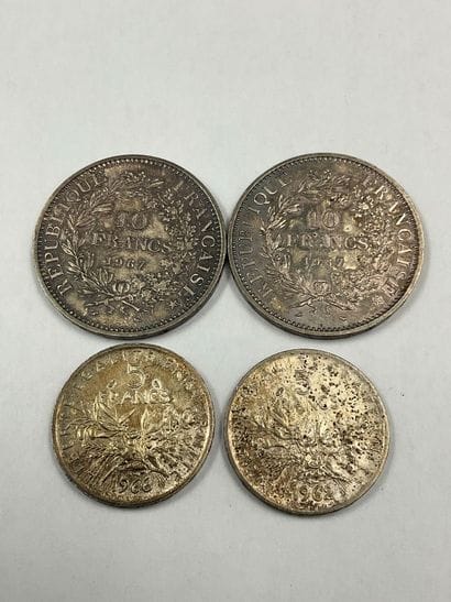 Réunion de 2 pièces de 5 francs semeuse en...