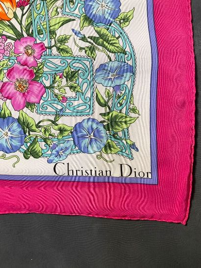 Christian Dior pink silk foulardr ,with multicolored...
