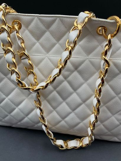 CHANEL, Large white quilted leather tote...