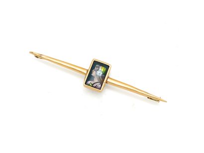 Barrette brooch in 750 thousandths gold,...