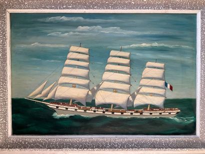 Un tableau à l’huile sur toile: 3 mâts cap-hornier...