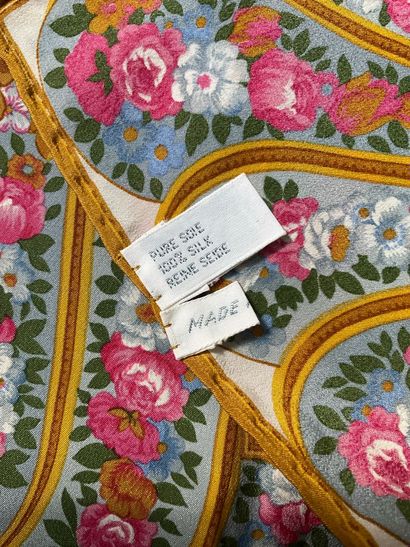 CHRISTIAN DIOR gold silk scarf with roses...