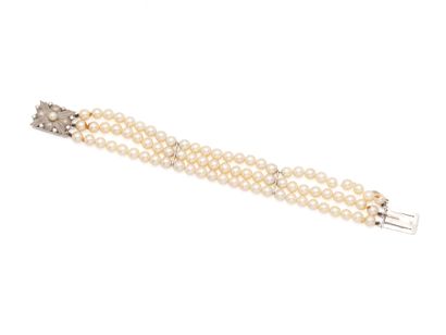 Articulated bracelet with 3 rows of cultured...