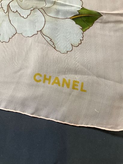 Large Chanel silk crepe scarf.
Pale pink...