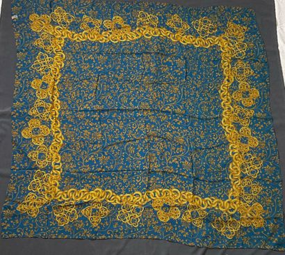Large Chanel scarf in blue silk crepe with...