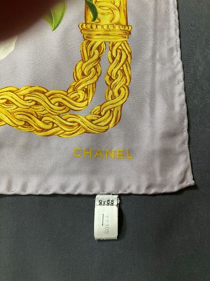 Chanel grey scarf, 100% silk with floral...