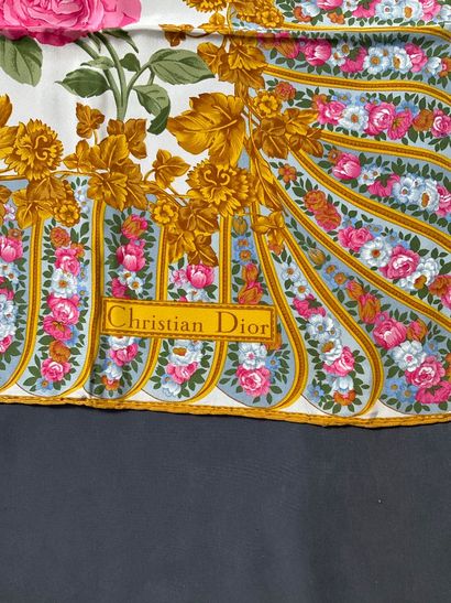 CHRISTIAN DIOR gold silk scarf with roses...