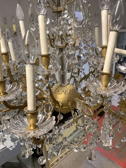 Large chandelier with crystal pendants and...