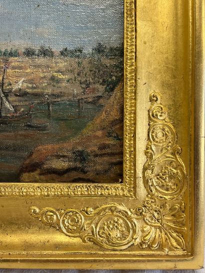 An oil on canvas mounted on wood panel. Small...