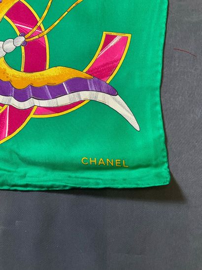 Chanel scarf in green silk with multicolored...
