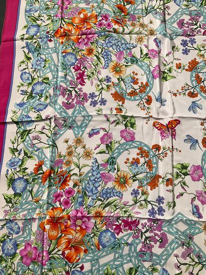 Christian Dior pink silk foulardr ,with multicolored...