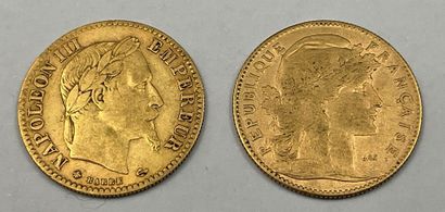 Deux pièces de 10 francs or, un Napoléon...