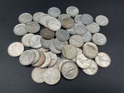 49 pièces de 5 fr semeuse en argent. Poids...