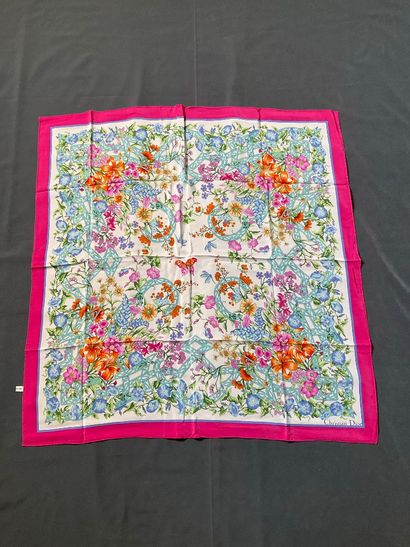 Christian Dior pink silk foulardr ,with multicolored...