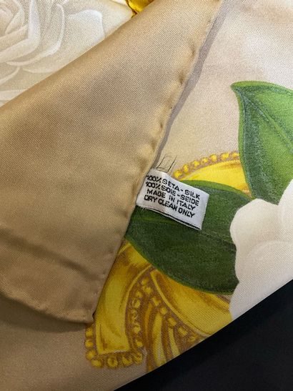 Beige Chanel scarf with white flowers and...