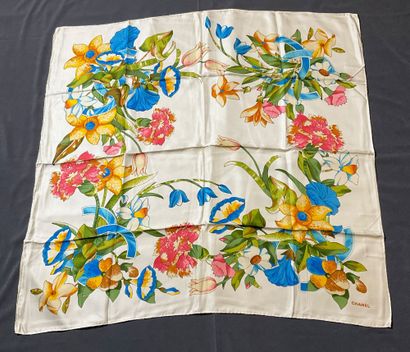 Chanel silk scarf, white with multicolored...