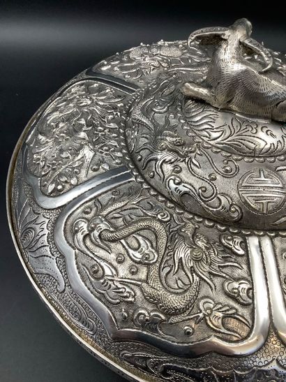 Large Asian-style silver-plated metal pot...