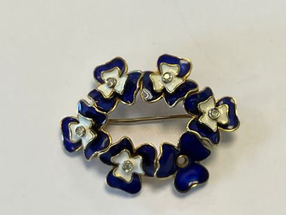 750 thousandth yellow gold and enamel brooch...