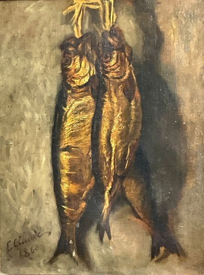Fish: an oil on canvas, dated 1860, signed...