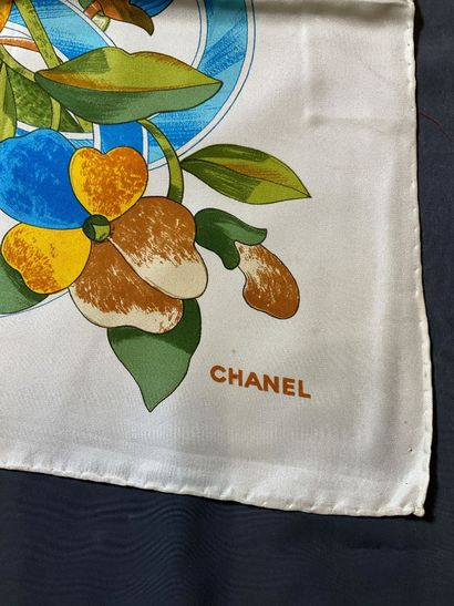 Chanel silk scarf, white with multicolored...