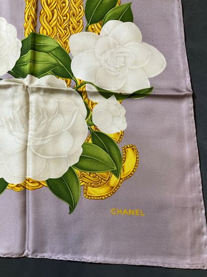Chanel scarf decorated with camellias and...