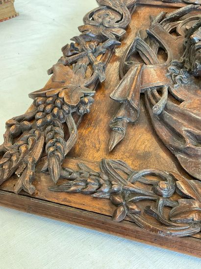 Wooden bas relief, Christ and angels. 
Decorated...