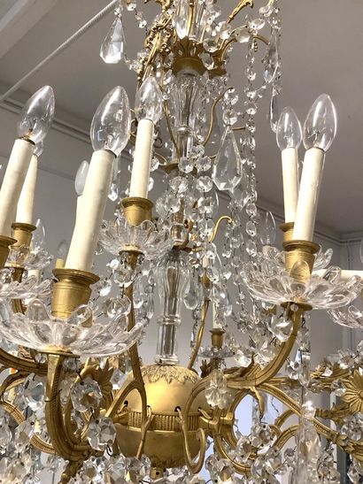 Large chandelier with crystal pendants and...