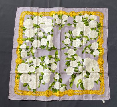 Chanel grey scarf, 100% silk with floral...