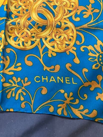 Large Chanel scarf in blue silk crepe with...