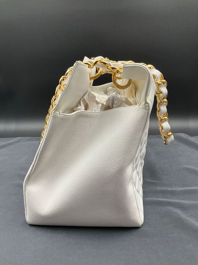 CHANEL, Large white quilted leather tote...