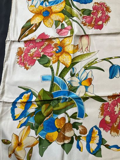 Chanel silk scarf, white with multicolored...