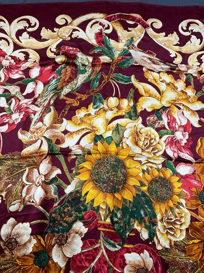 Chanel Bordeaux scarf with floral and arabesque...